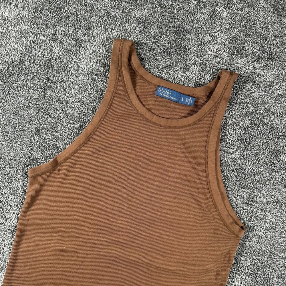 Polo Ralph Lauren Tank Top Womens L Brown Ribbed Racerback High Neck Essential